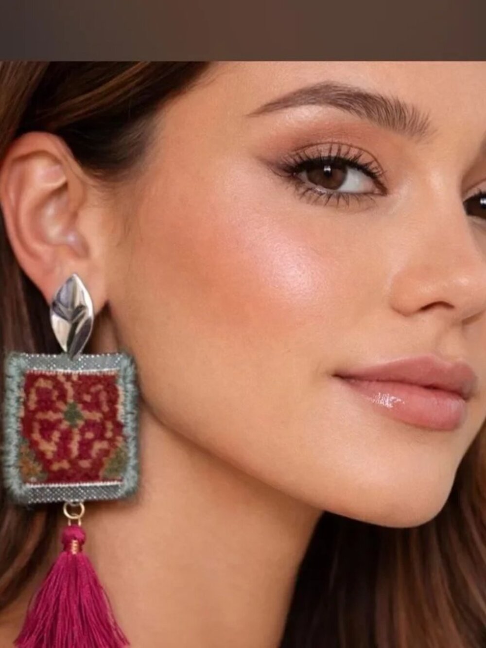 Silver and pink Tassel rug Earrings